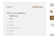 Bild på filter i söken. Skärmdump.