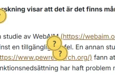En fetad text med ett gult frågetecken över samt brödtext med länkar med gula frågetecken.