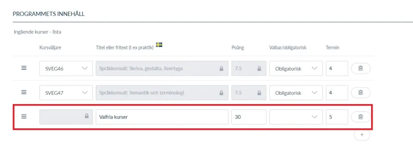 Skärmbild av fält i attributet med fritext. 