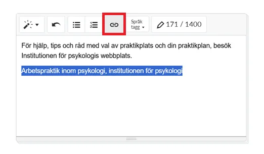Skärmbild av länk i PIM-systemet. 