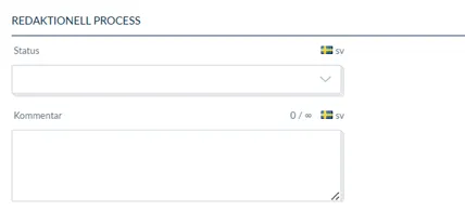 Skärmbild av attributgruppen redaktionell process i PIM-systemet. 